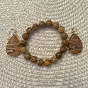Genuine Picture Jasper Earrings and Stretch Bracelet Set